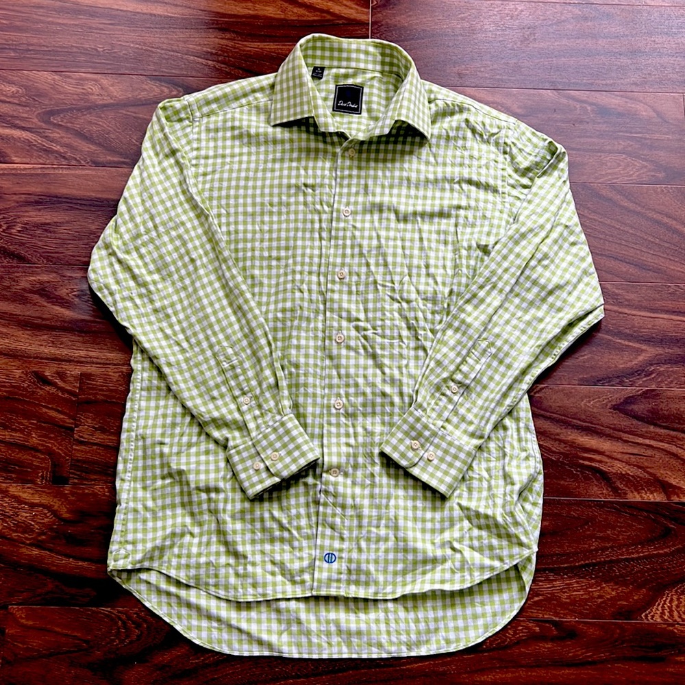 David Donahue long sleeve green plaid button-down shirt size 16-32/33